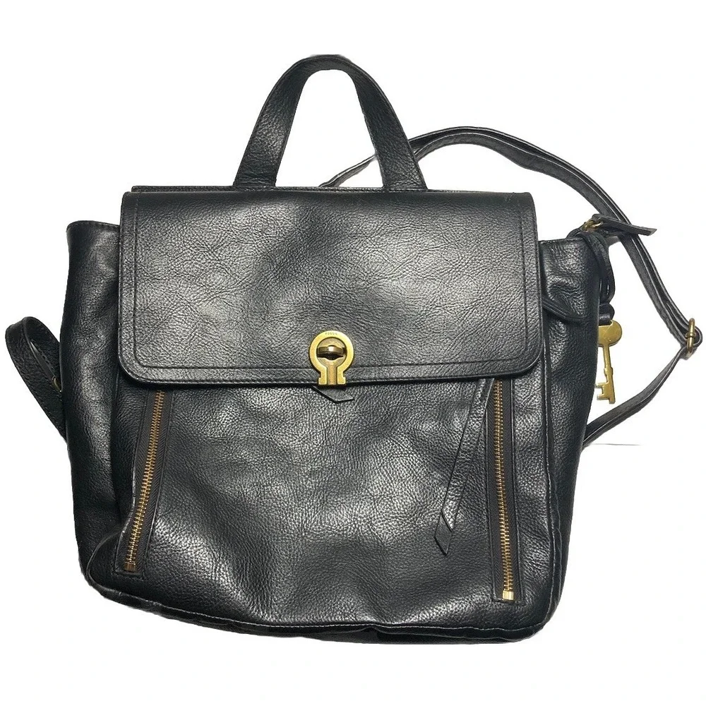 Fossil Amelia Black Leather Convertible Backpack‎ Bag DAMAGED
